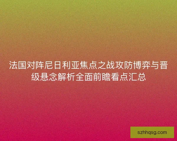 法国对阵尼日利亚焦点之战攻防博弈与晋级悬念解析全面前瞻看点汇总