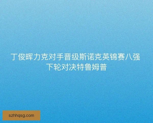 丁俊晖力克对手晋级斯诺克英锦赛八强 下轮对决特鲁姆普
